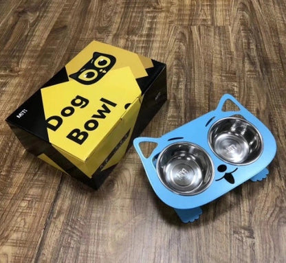 Anti-falling cat dog feeding water bowl in stainless steel with inclined design