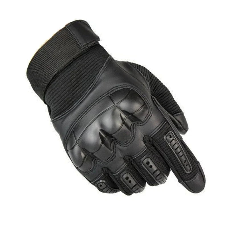 Rugged tactical gloves with reinforced knuckles, durable palm grip, and touchscreen-compatible fingers for outdoor adventures and tactical operations.