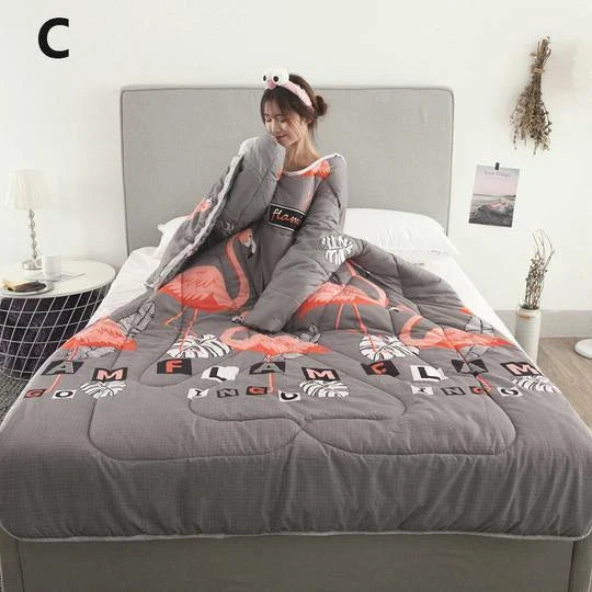 Cozy heated blanket with sleeves for comfortable lounging and hands-free relaxation