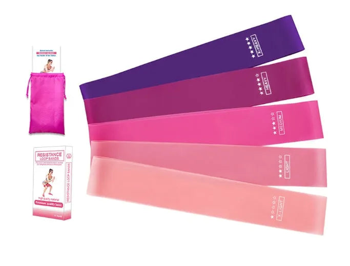 Resistance bands set made of 100% natural latex, five colours, 600mm x 50mm, for Pilates CrossFit fitness