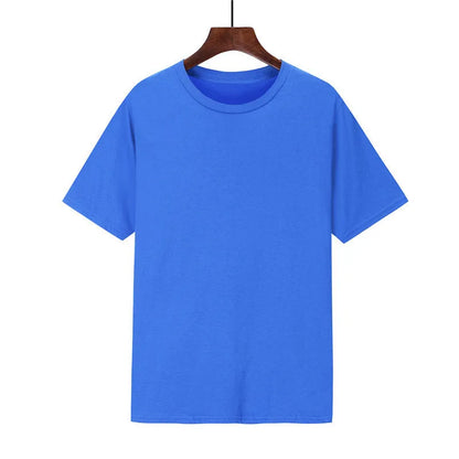 A man's loose-fitting black cotton T-shirt with short sleeves on a hanger.