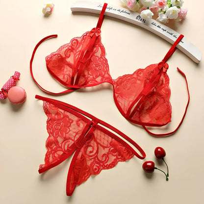 Three-point lingerie set in modal mesh fabric with adjustable straps and seamless edges