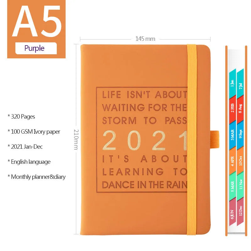 Daily planning clocking table calendar with imitation leather cover in blue, pink, red, yellow, or light blue.