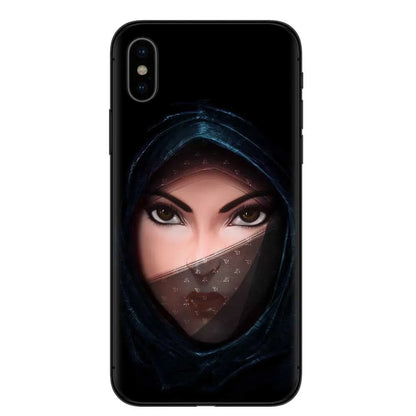 Islamic hijab veil girl design TPU phone case with rhinestone floral letter pattern