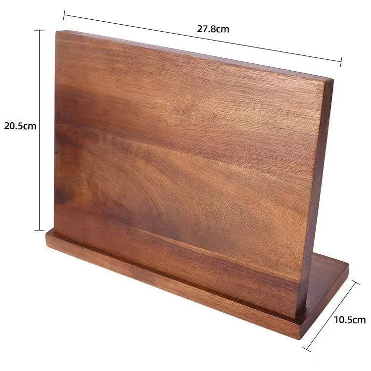 Solid wood magnetic knife holder in wood colour for kitchen storage.