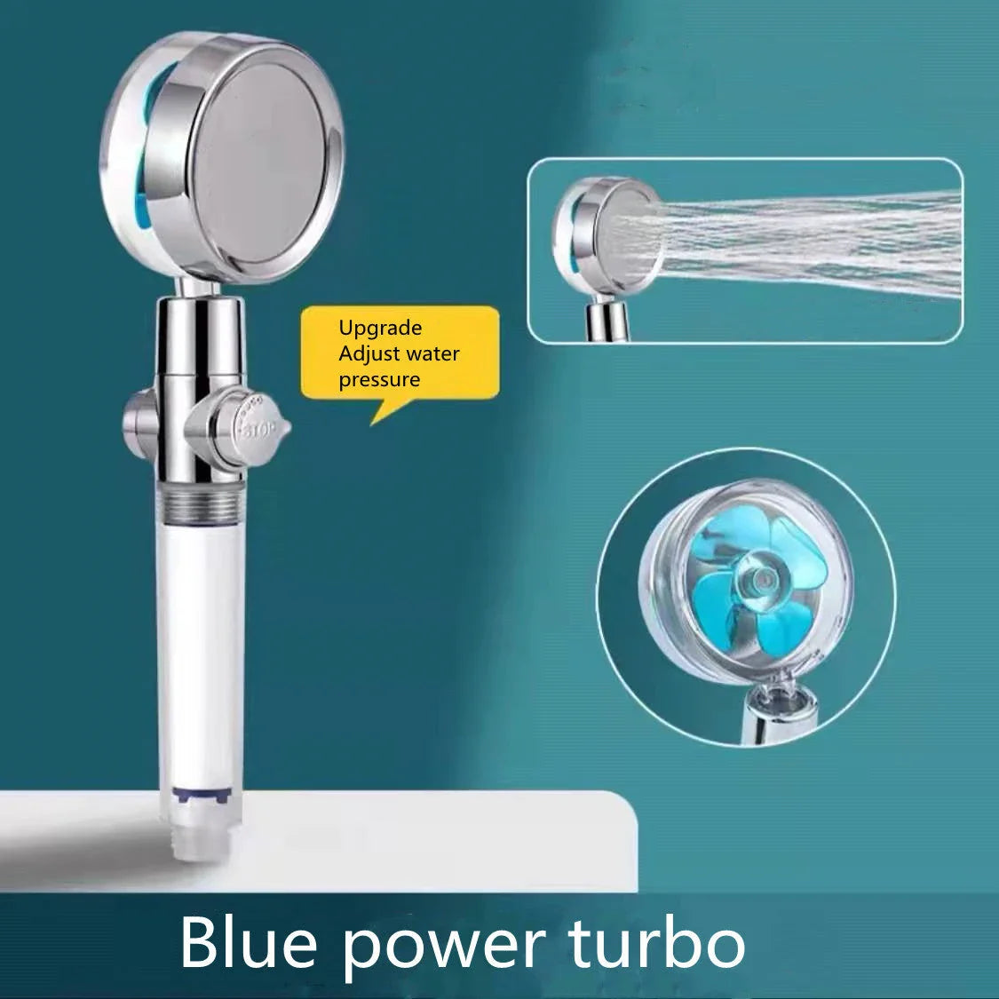 360° Rotating Shower Head with Built-In Fan - Premium ABS Plastic Construction, Water-Saving High-Pressure Spray