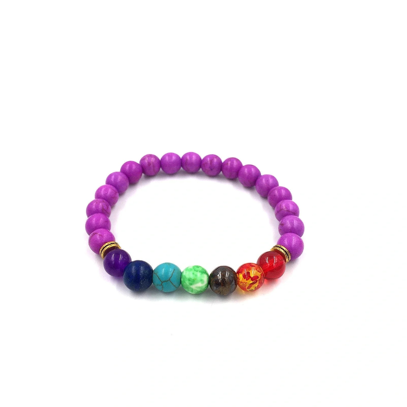 Agate molten rock 8mm energy chakra bracelet with colourful beads and alloy accents