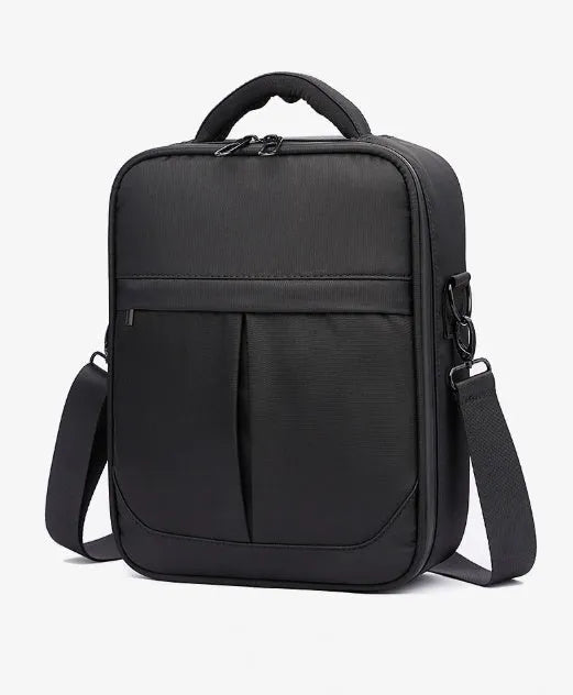 Black men's messenger shoulder bag made from Oxford fabric showing its structured shape and shoulder strap.