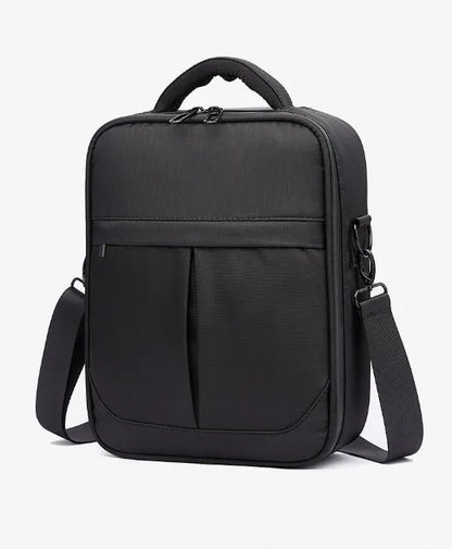 Black men's messenger shoulder bag made from Oxford fabric showing its structured shape and shoulder strap.