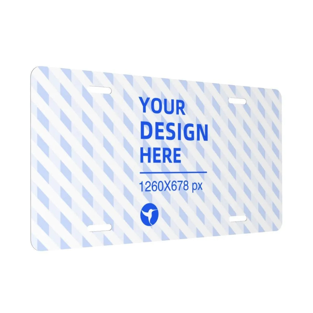 White aluminium front license plate with full-width custom printing area, one size, for cars and trucks