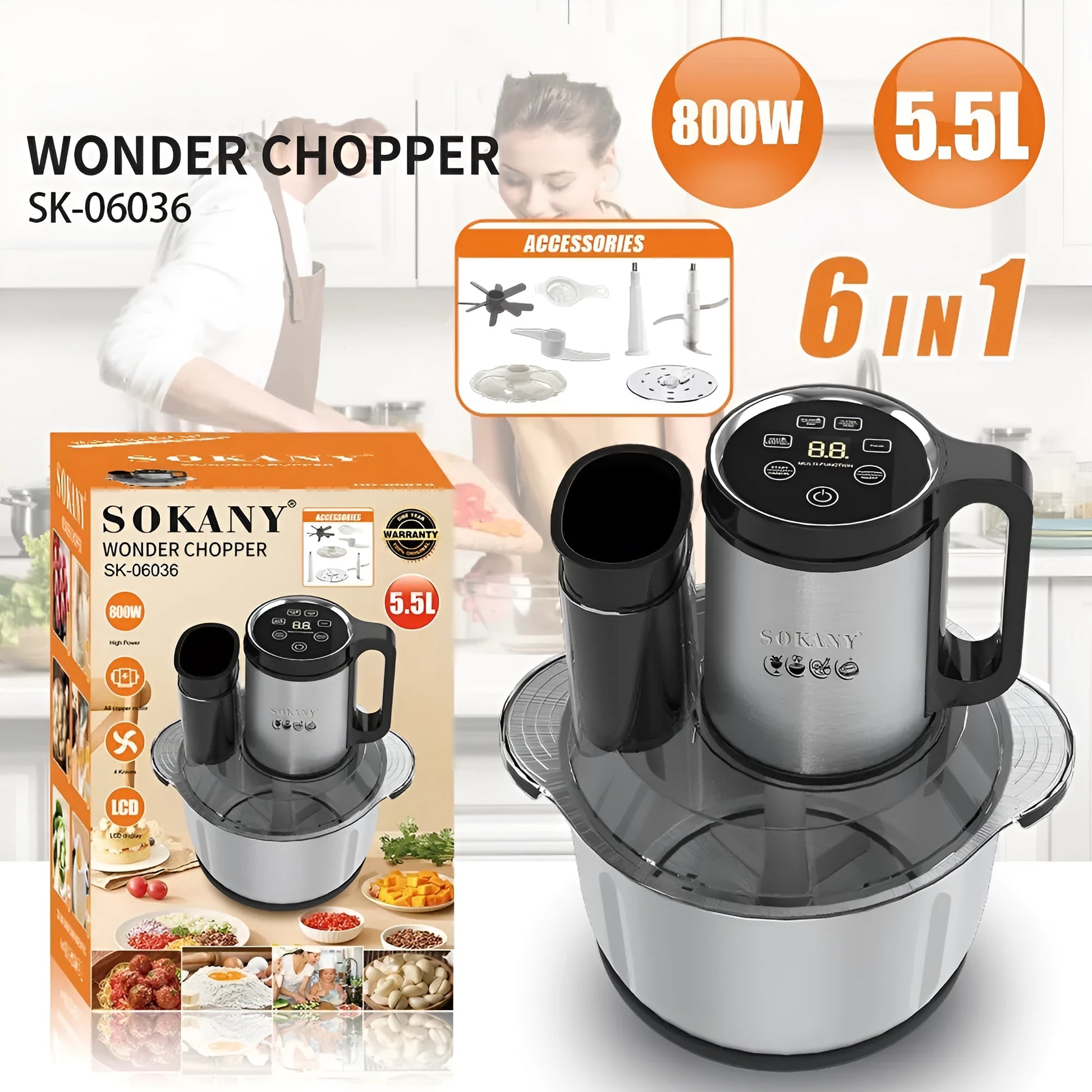 Stainless steel meat grinder with 5-10 litre capacity in 06036 colour for baby food and vegetable processing