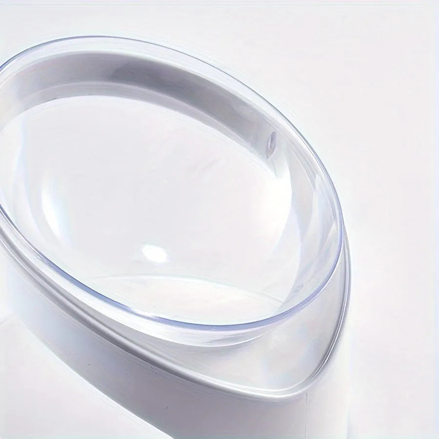 White elevated cat food bowl with tilt angle and neck support ridge
