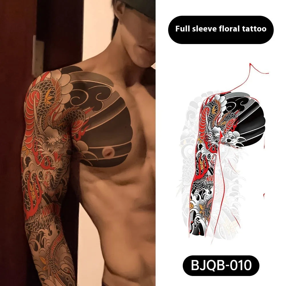 Retro traditional simulation flower arm body sticker sheet, 520mm x 370mm, transfer printing, BJQB pattern options