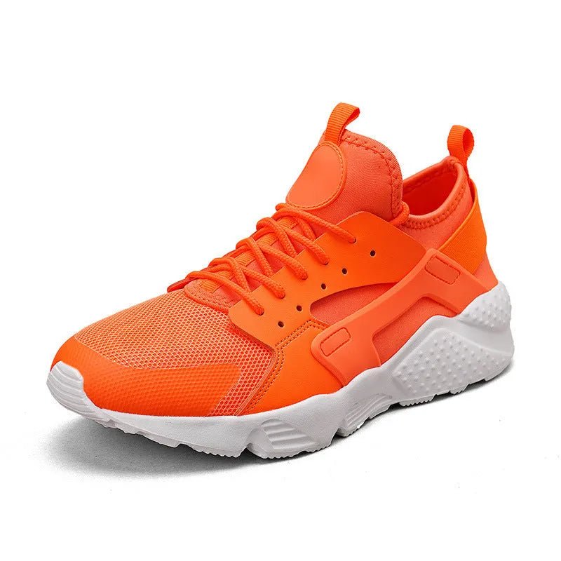 Men's low top casual shoes with mesh upper, cross shoulder straps, and flat heel in fluorescent colours