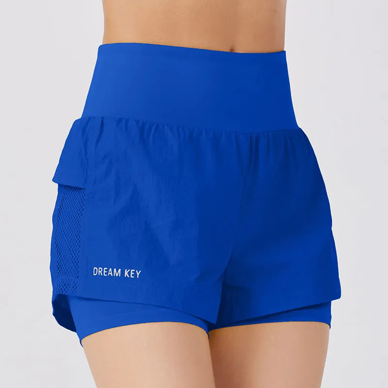 Women's loose fit cotton blend quick-drying sports shorts on a hanger