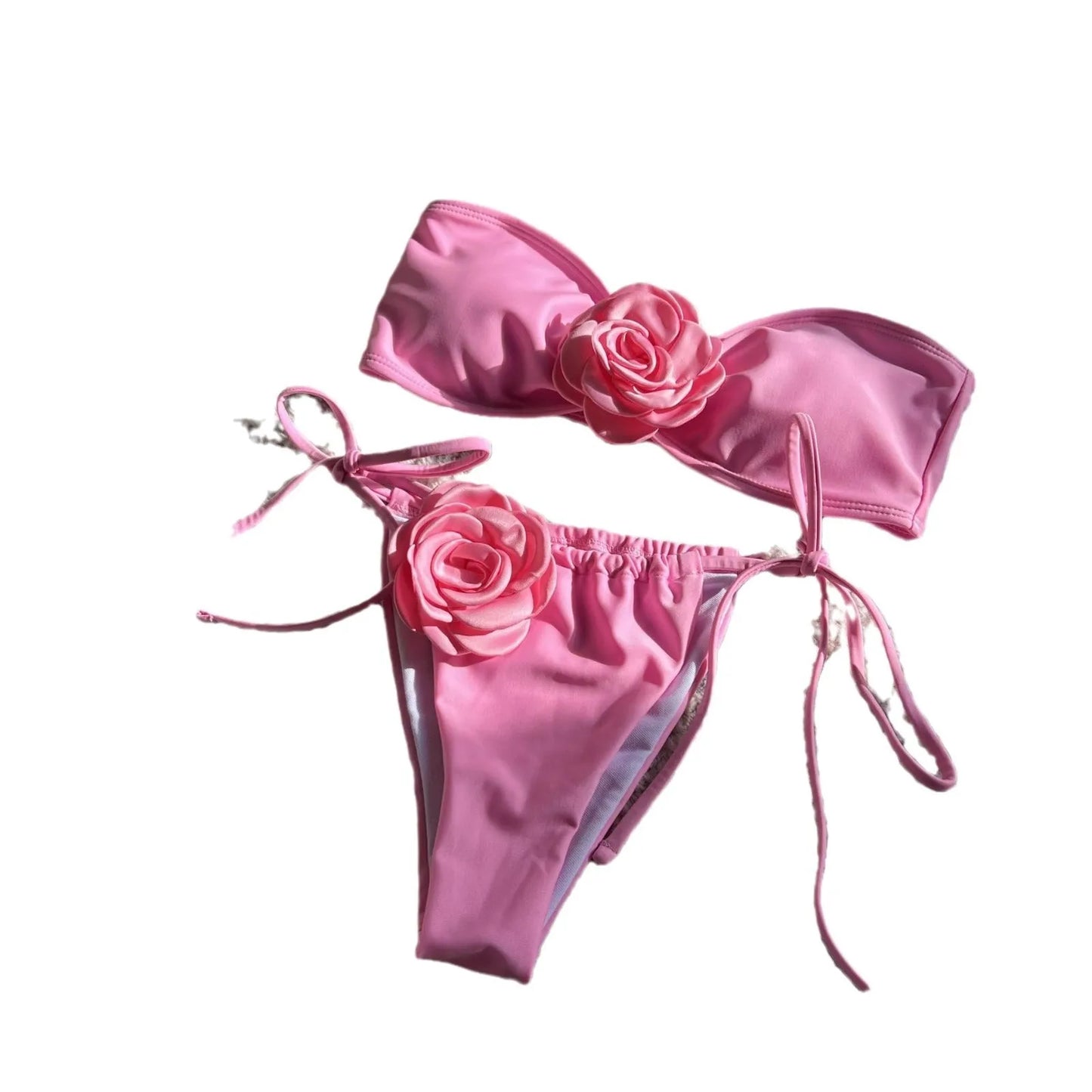 Women's solid colour drawstring tube top swimsuit in brief style, shown in one of nine available colours.