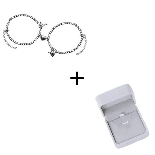 Heart-shaped couple bracelets with adjustable chain, perfect for romantic gifts.