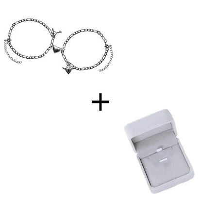 Heart-shaped couple bracelets with adjustable chain, perfect for romantic gifts.
