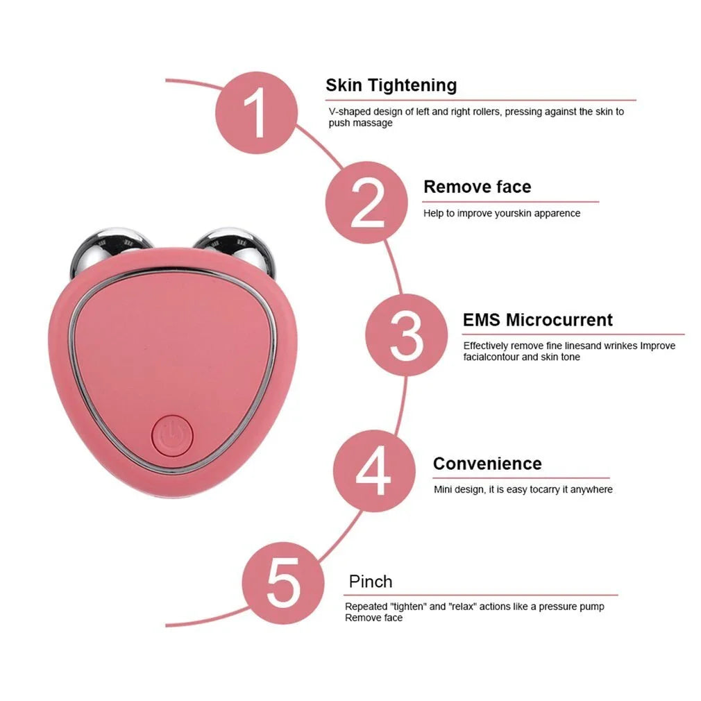 Portable facial beauty massager with dual rollers for lifting, toning, and reducing puffiness