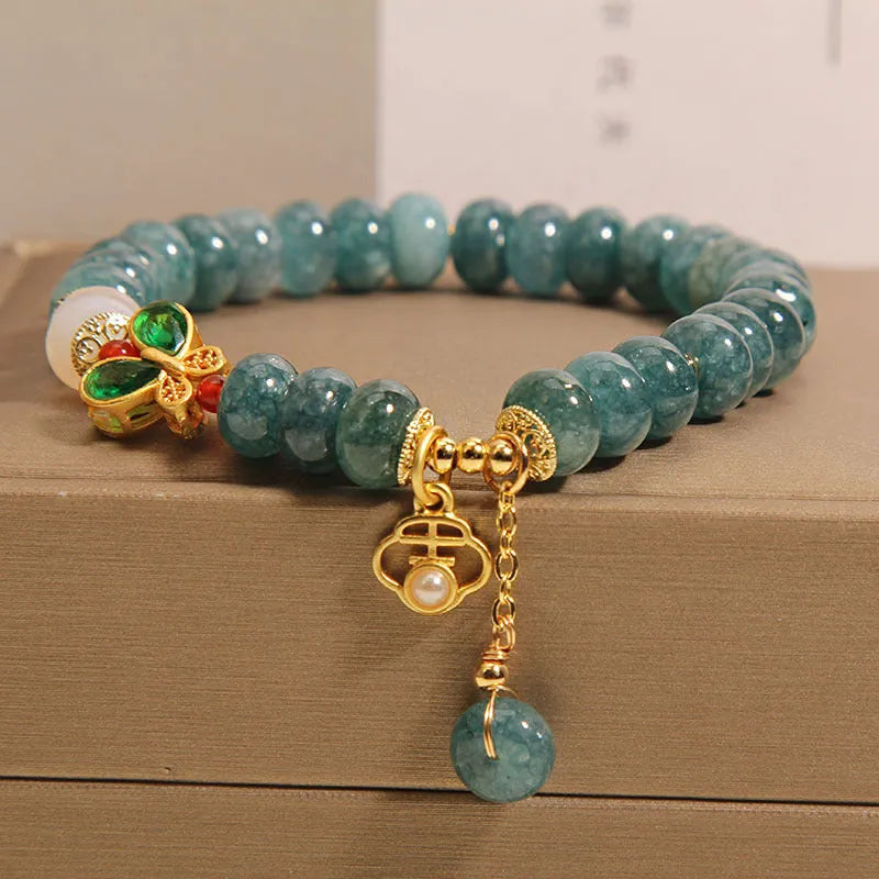 Women's blue water jade abacus bead crystal bracelet with alloy gemstone settings