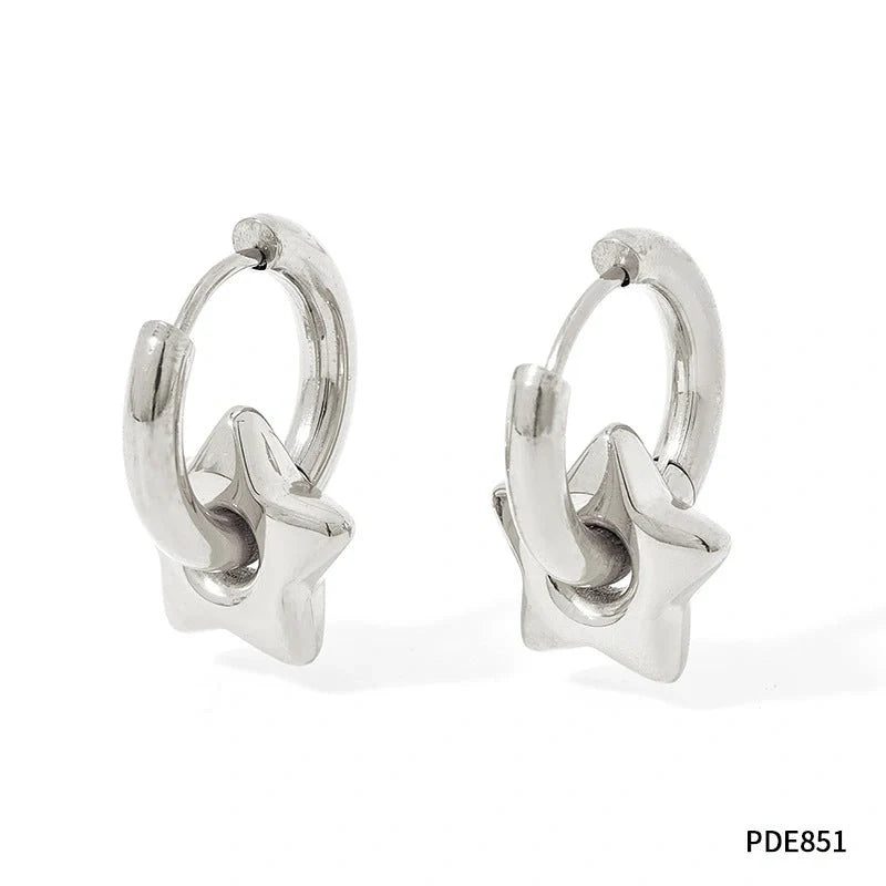 Elegant stainless steel earrings with a glossy finish, showcasing a variety of geometric shapes and colours to complement any British-inspired fashion