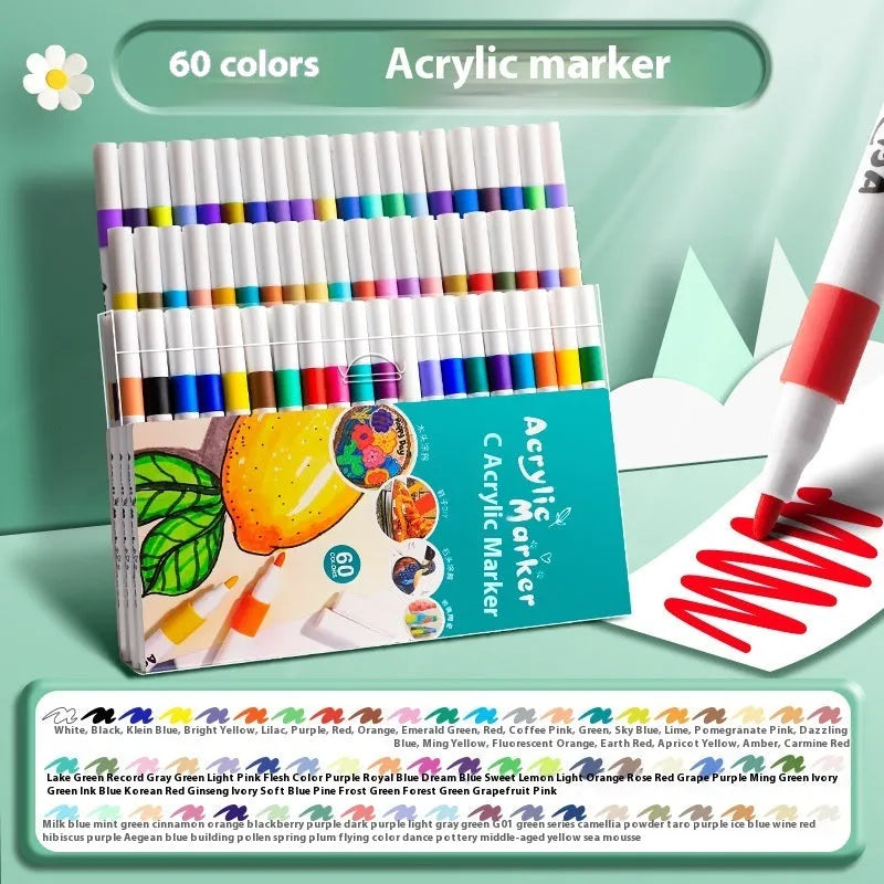 Boxed set of multicolour acrylic marker pens for student painting and artwork projects