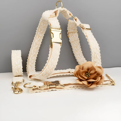 Polyester dog wedding vest collar and leash set with decorative flower and circle band in four size options