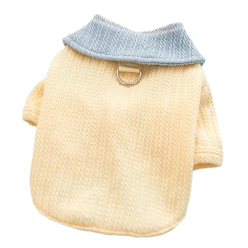 Yellow two-legged dog shirt with bow tie collar for small and medium dogs, sizes XS-XXL