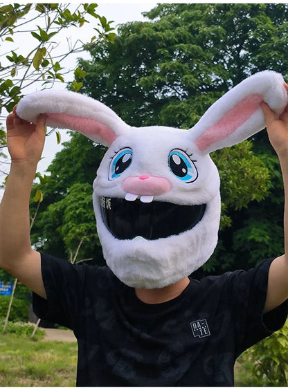White long eared rabbit head decorative helmet cover for electric motorcycle