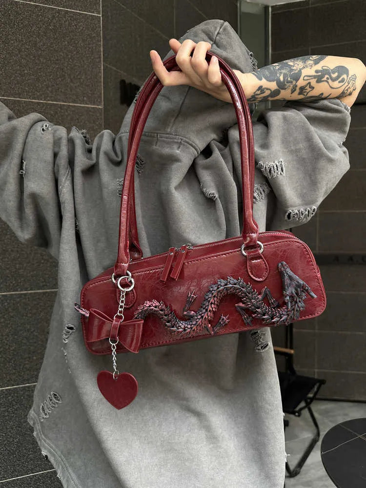 Red PU bowling bag with soft carry handle, sewing line detail, and single shoulder strap in new Chinese style.