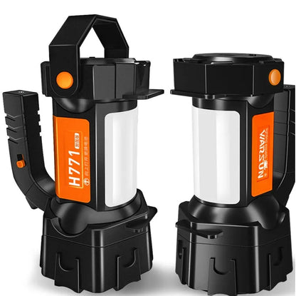 H771 portable LED searchlight in orange or green with shoulder strap and removable battery.