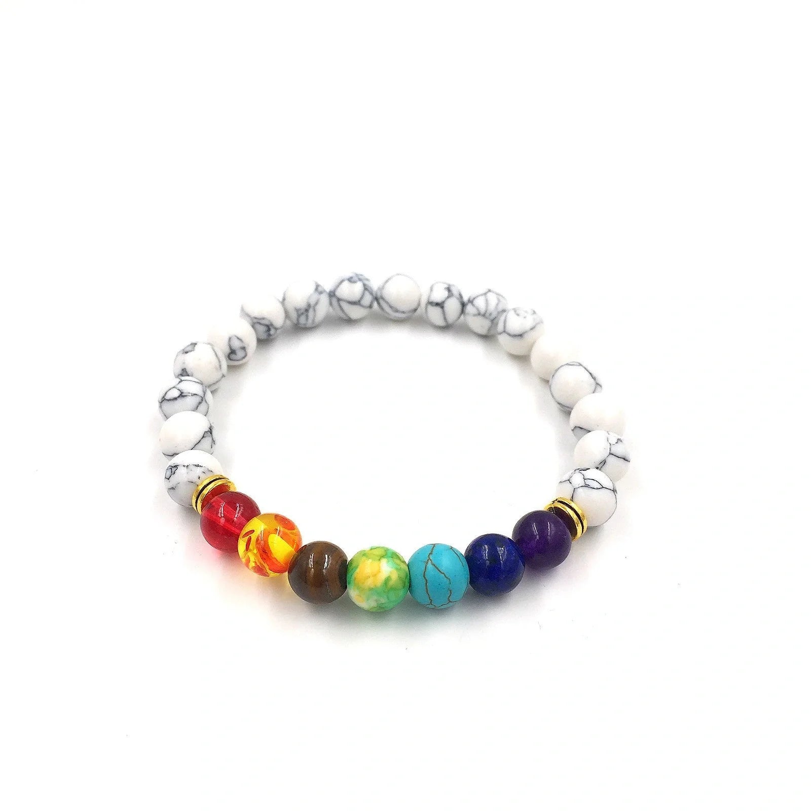 Agate molten rock 8mm energy chakra bracelet with colourful beads and alloy accents