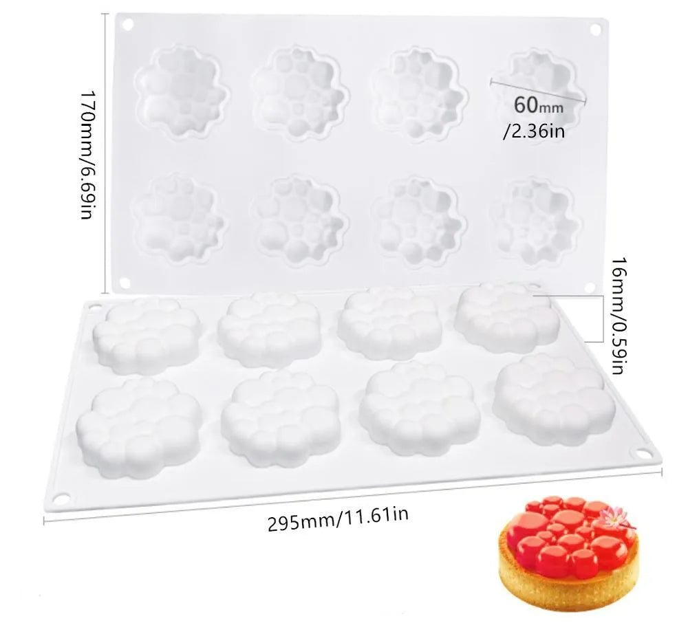 Round silicone cake mould with eight bubble tower pattern design for baking