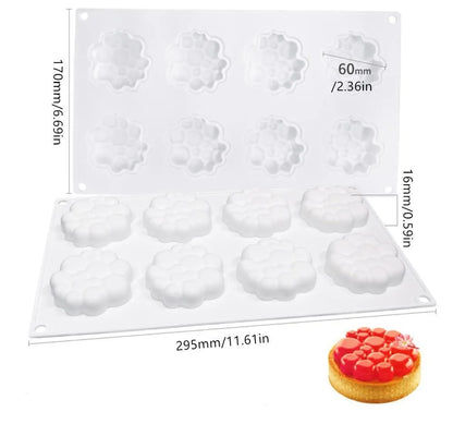 Round silicone cake mould with eight bubble tower pattern design for baking