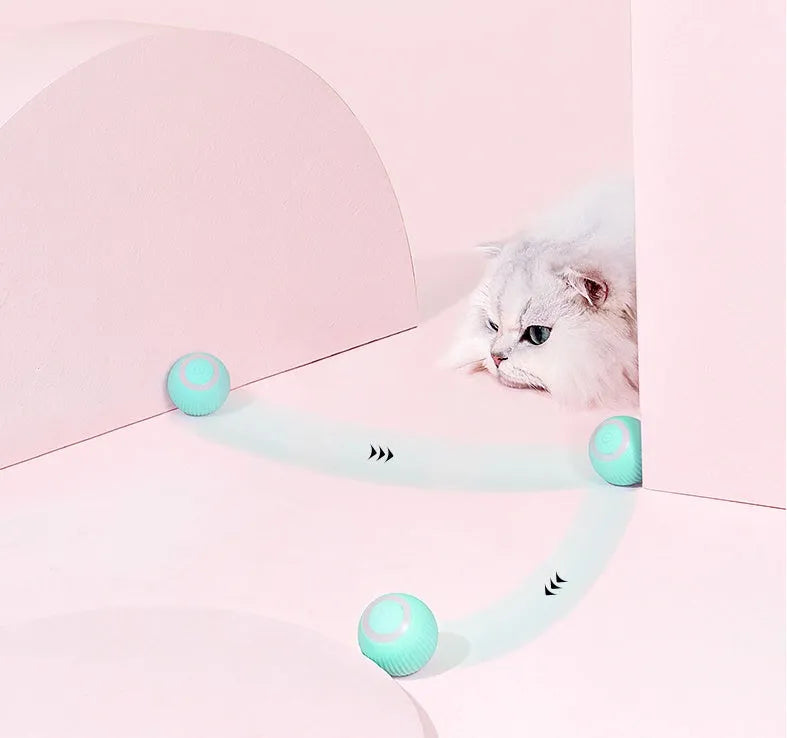 Green automatic rotating ball cat toy with 43mm diameter for interactive pet play