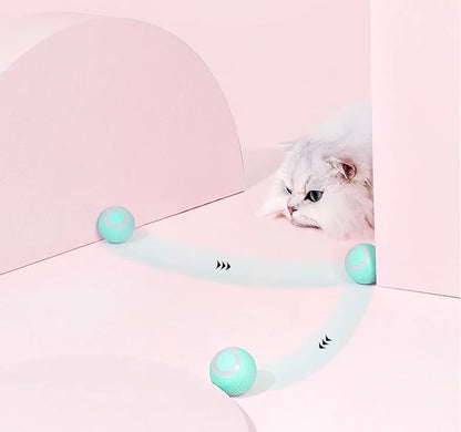 Green automatic rotating ball cat toy with 43mm diameter for interactive pet play