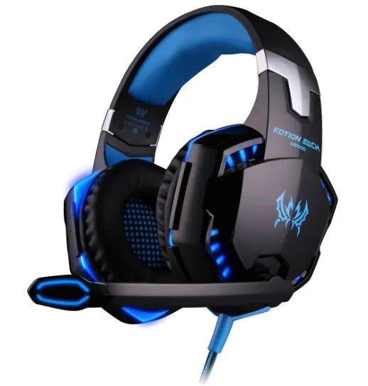 G1000 gaming headset with microphone in Blue, over-ear wired design with 3.5 dual plug and USB connection