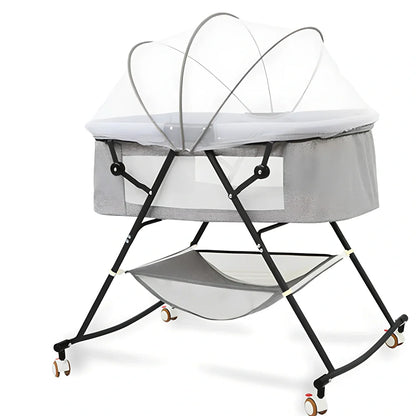 Foldable baby crib with mosquito net and roller wheels in European design