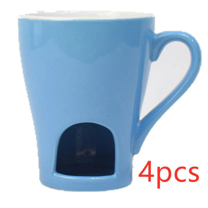 Versatile ceramic mugs in blue and blue-pink colors, suitable for hot and cold food and beverage preparations