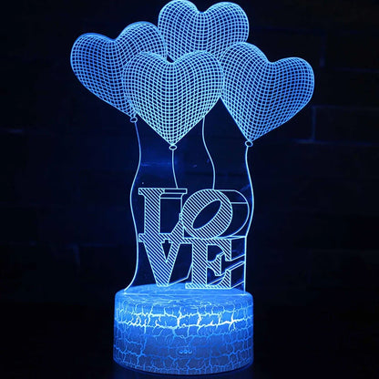 I LOVE YOU Sweet Lover Heart Balloon 3D LED USB Lamp with remote control and colourful illumination