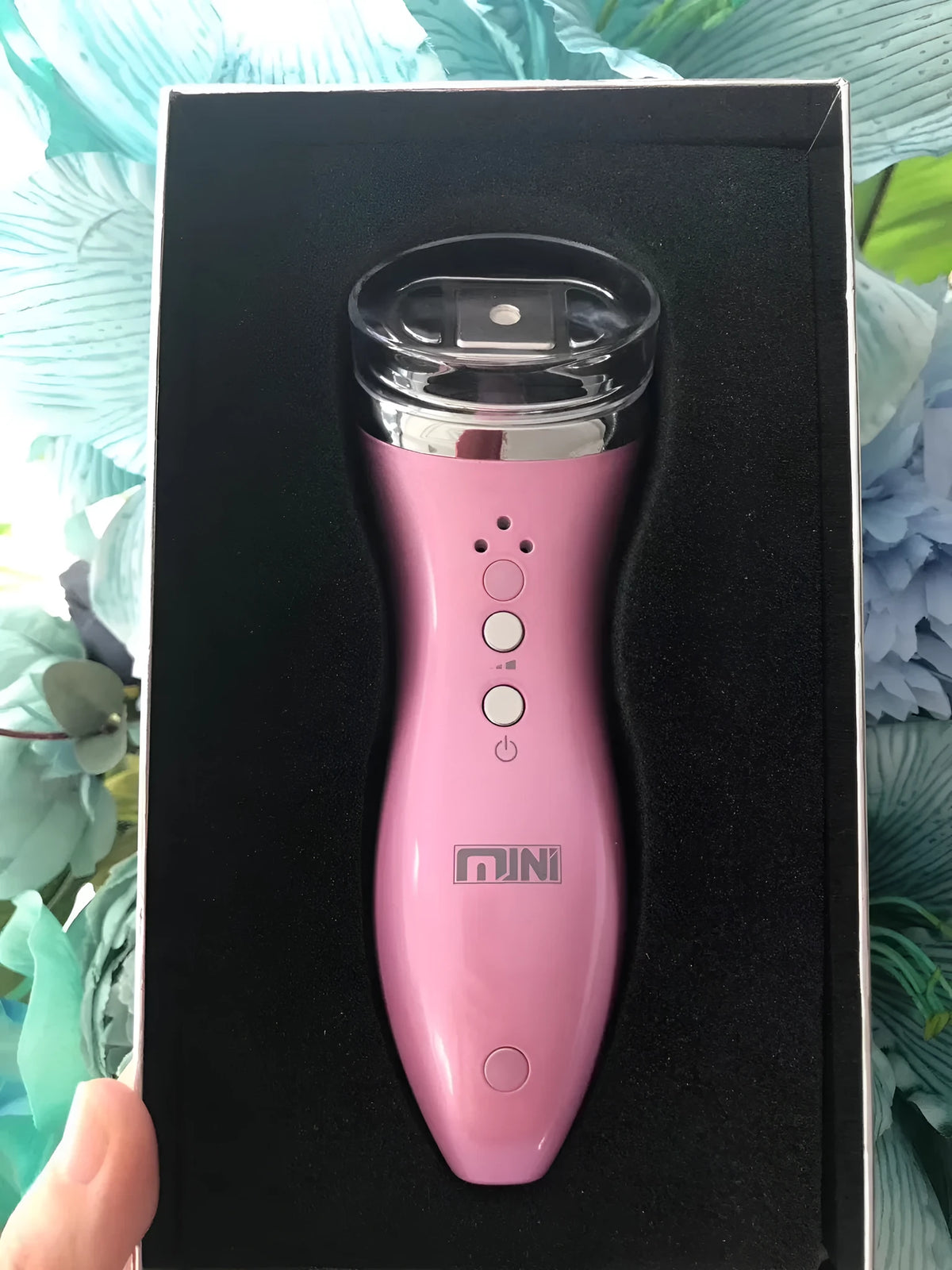 Mini ultrasonic scalpel 35W plug-in facial firming device in purple or red ABS, 25x12x7cm box, with gel