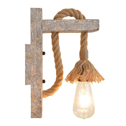 Industrial wood and iron hemp rope wall lamp with lift pulley