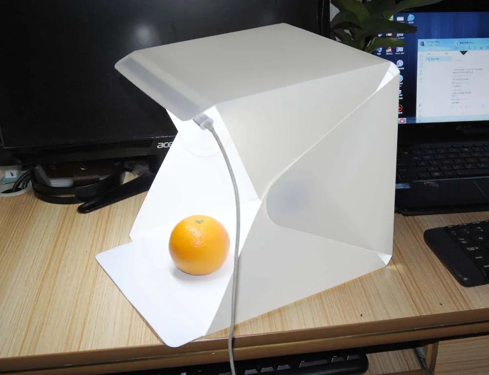 40cm folding studio fill light softbox with six colour background cloths and adjustable LED lighting