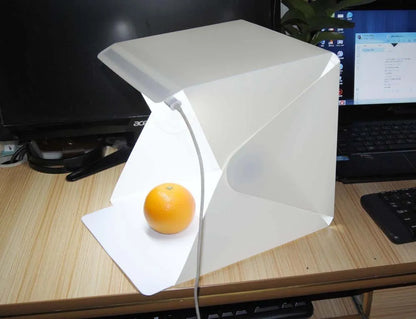 40cm folding studio fill light softbox with six colour background cloths and adjustable LED lighting
