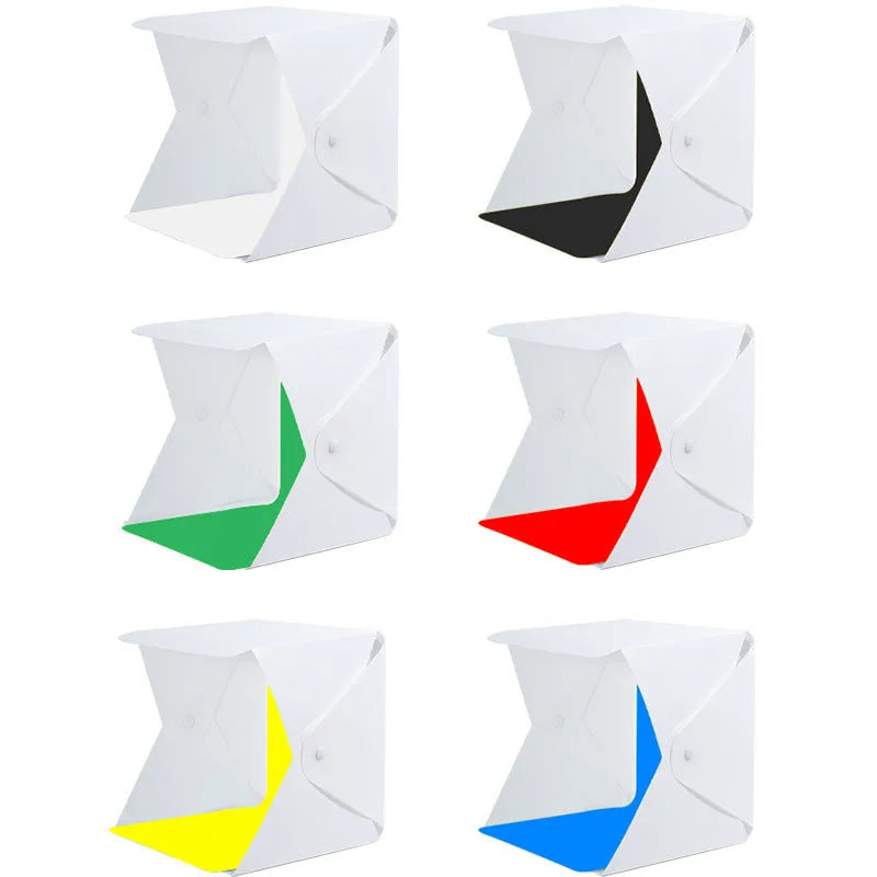 40cm folding studio fill light softbox with six colour background cloths and adjustable LED lighting