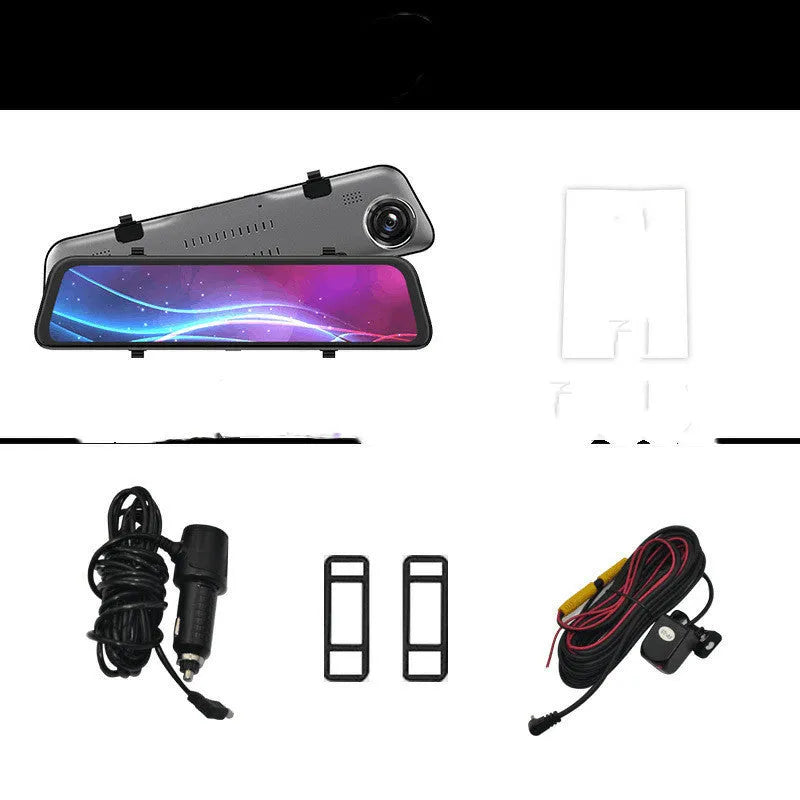 HiSilicon 2K rearview mirror driving recorder with 12 inch touch screen, dual lens, 170° front and 140° rear angles.