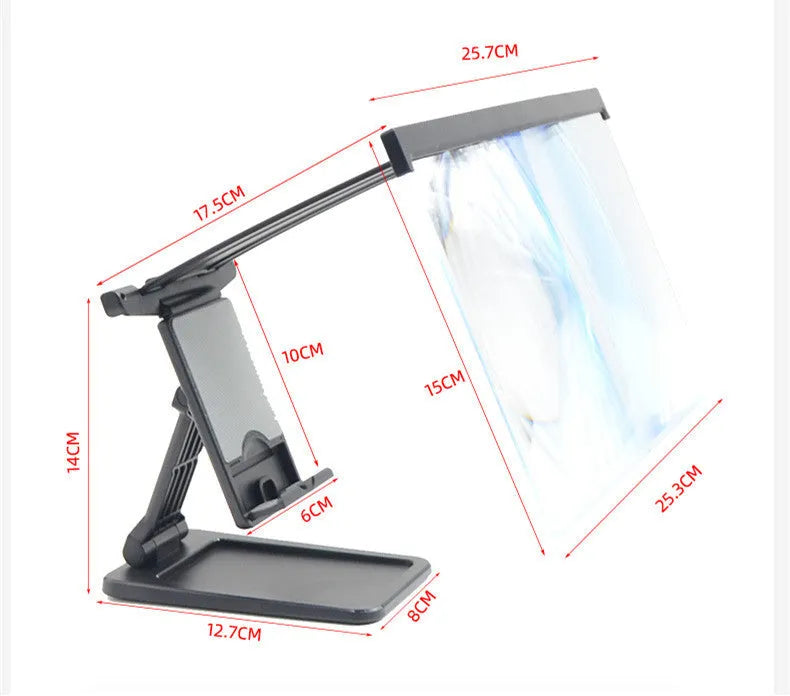 L20 split mobile phone screen magnifier with black ABS shell and 12 inch acrylic lens on adjustable bracket