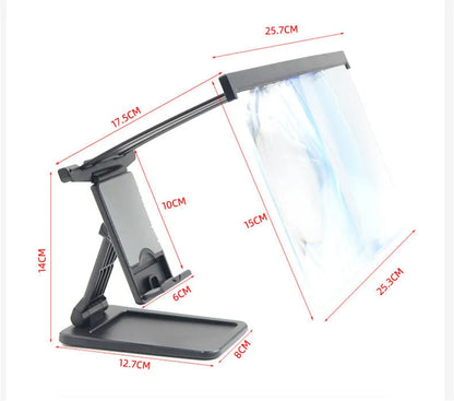 L20 split mobile phone screen magnifier with black ABS shell and 12 inch acrylic lens on adjustable bracket