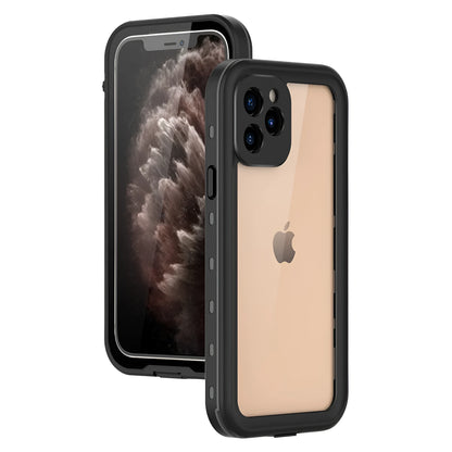 FREDPEPPER IP68 waterproof shockproof iPhone case in black blue or red colours showing front and back views