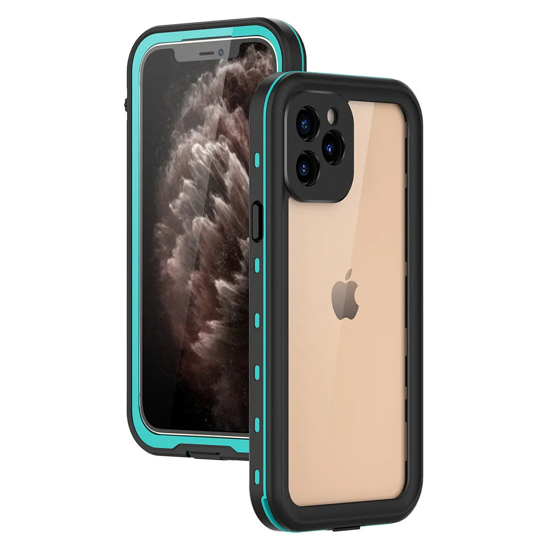 FREDPEPPER IP68 waterproof shockproof iPhone case in black blue or red colours showing front and back views